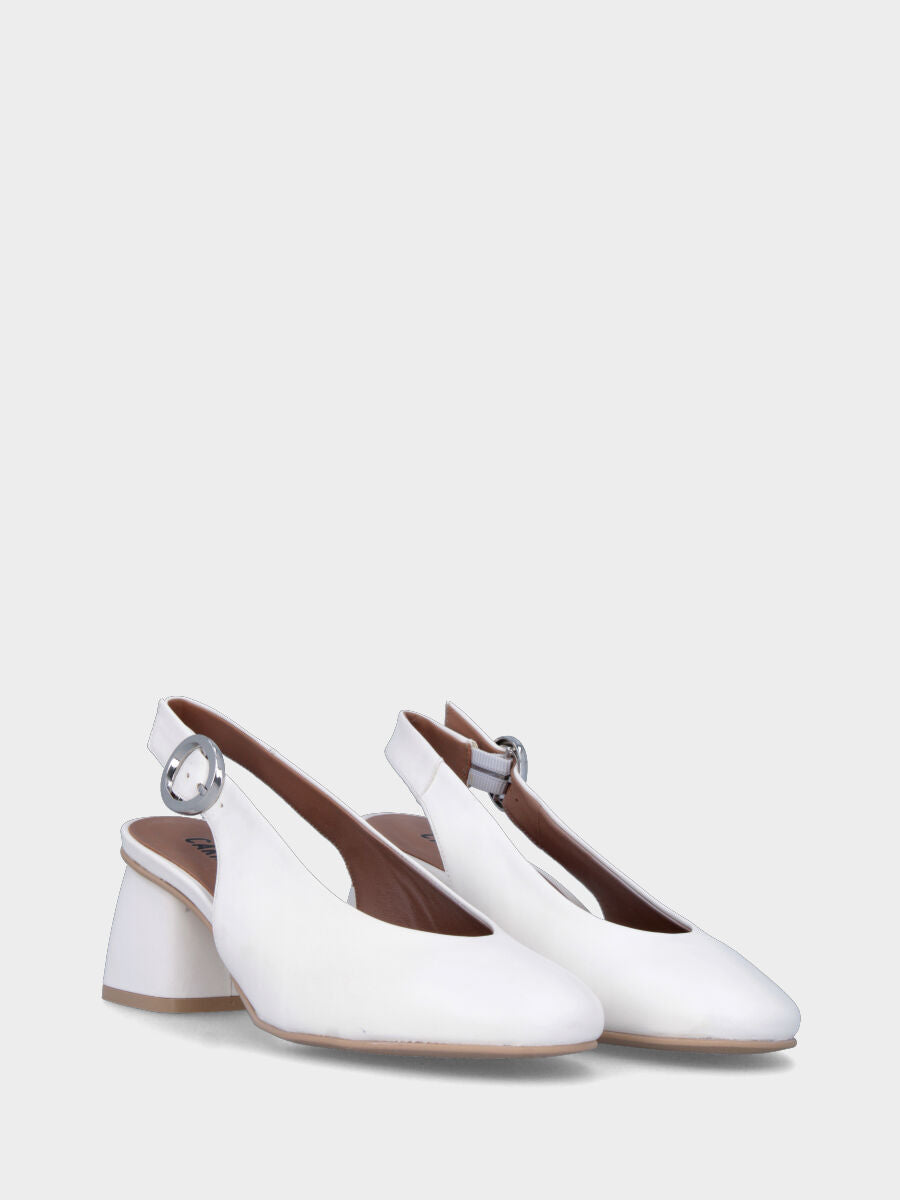 Weiße Leder-Décolleté mit U-Ausschnitt, Slingback-Modell