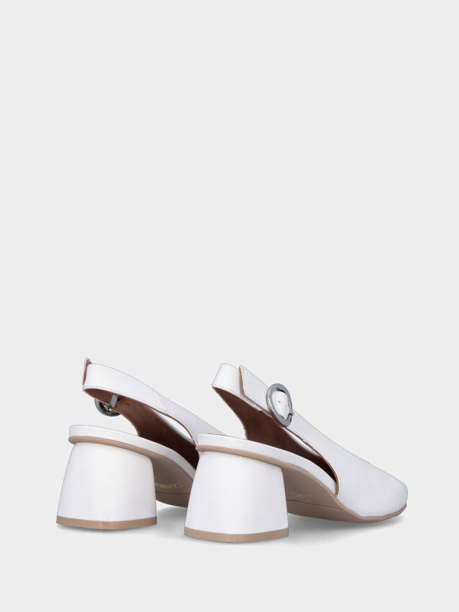 Weiße Leder-Décolleté mit U-Ausschnitt, Slingback-Modell