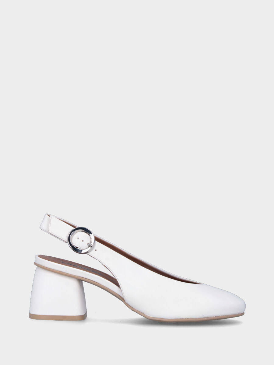 Weiße Leder-Décolleté mit U-Ausschnitt, Slingback-Modell