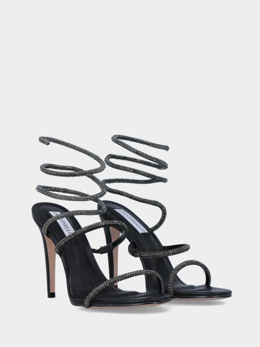 Black jewel sandal with snake and crystals