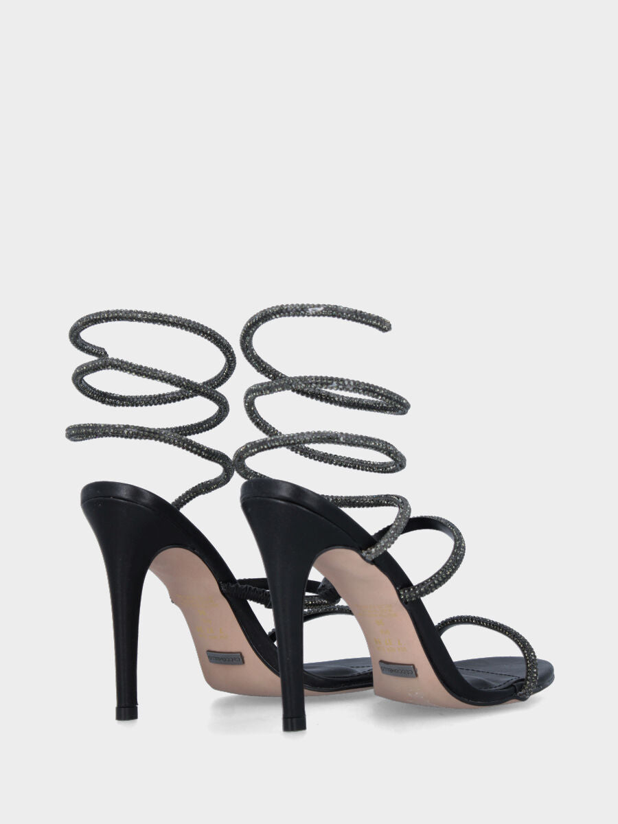 Black jewel sandal with snake and crystals