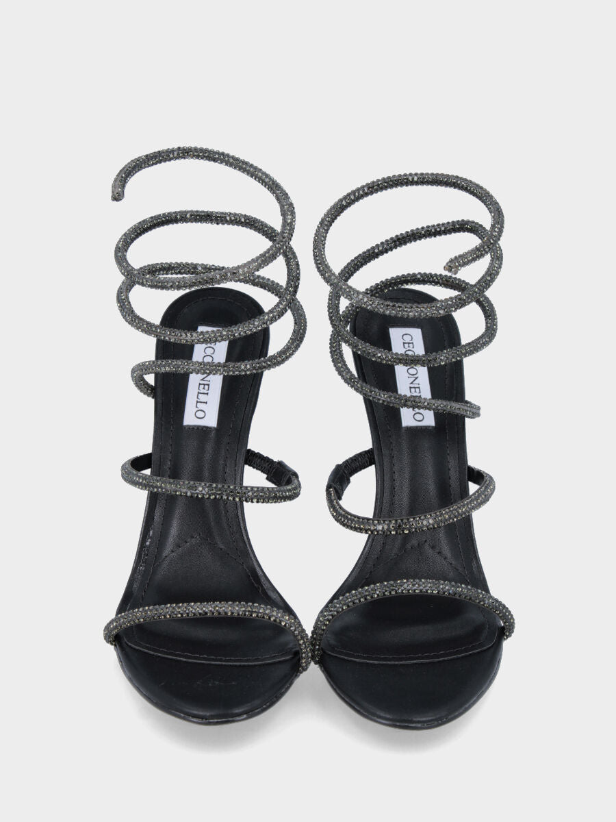 Black jewel sandal with snake and crystals