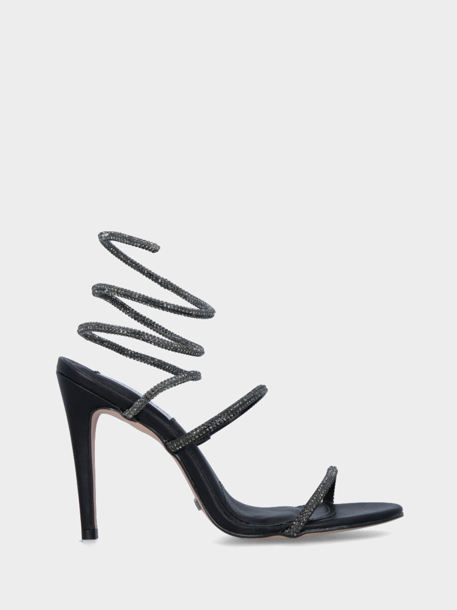 Black jewel sandal with snake and crystals
