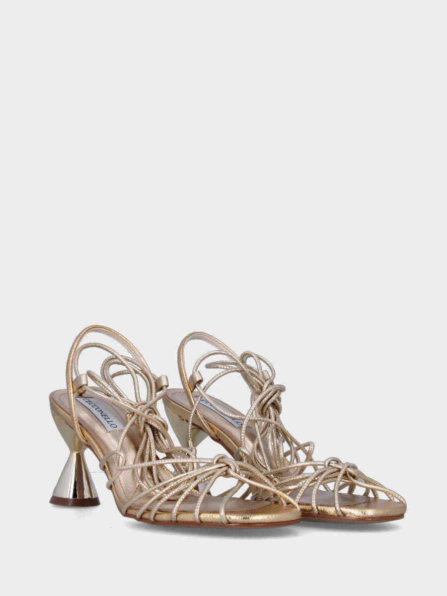 Gold laminated sandal with hourglass heel