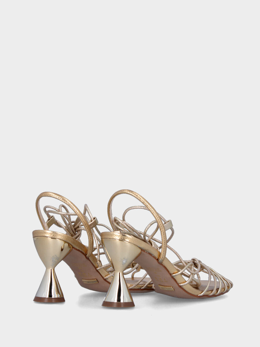 Gold laminated sandal with hourglass heel