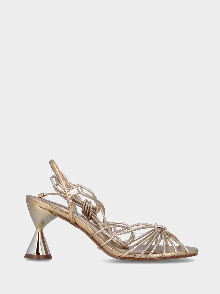 Gold laminated sandal with hourglass heel