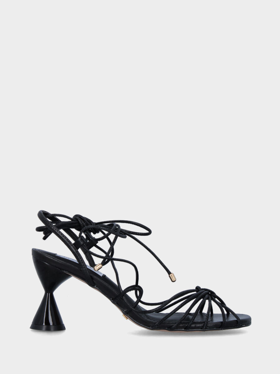 Black leather sandal with hourglass heel