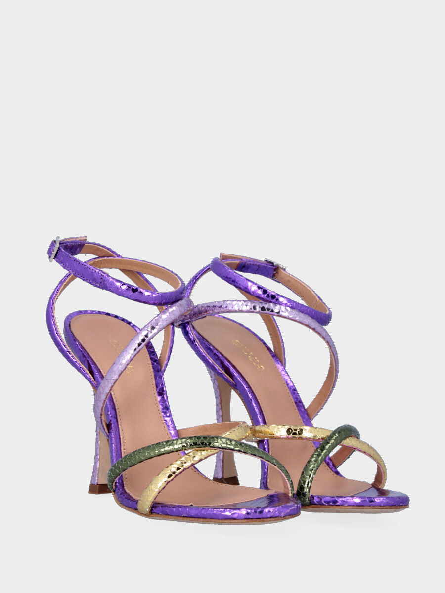 Sandalo multicolor in pellame whips con listini incrociati