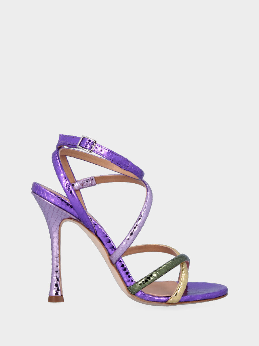 Sandalo multicolor in pellame whips con listini incrociati