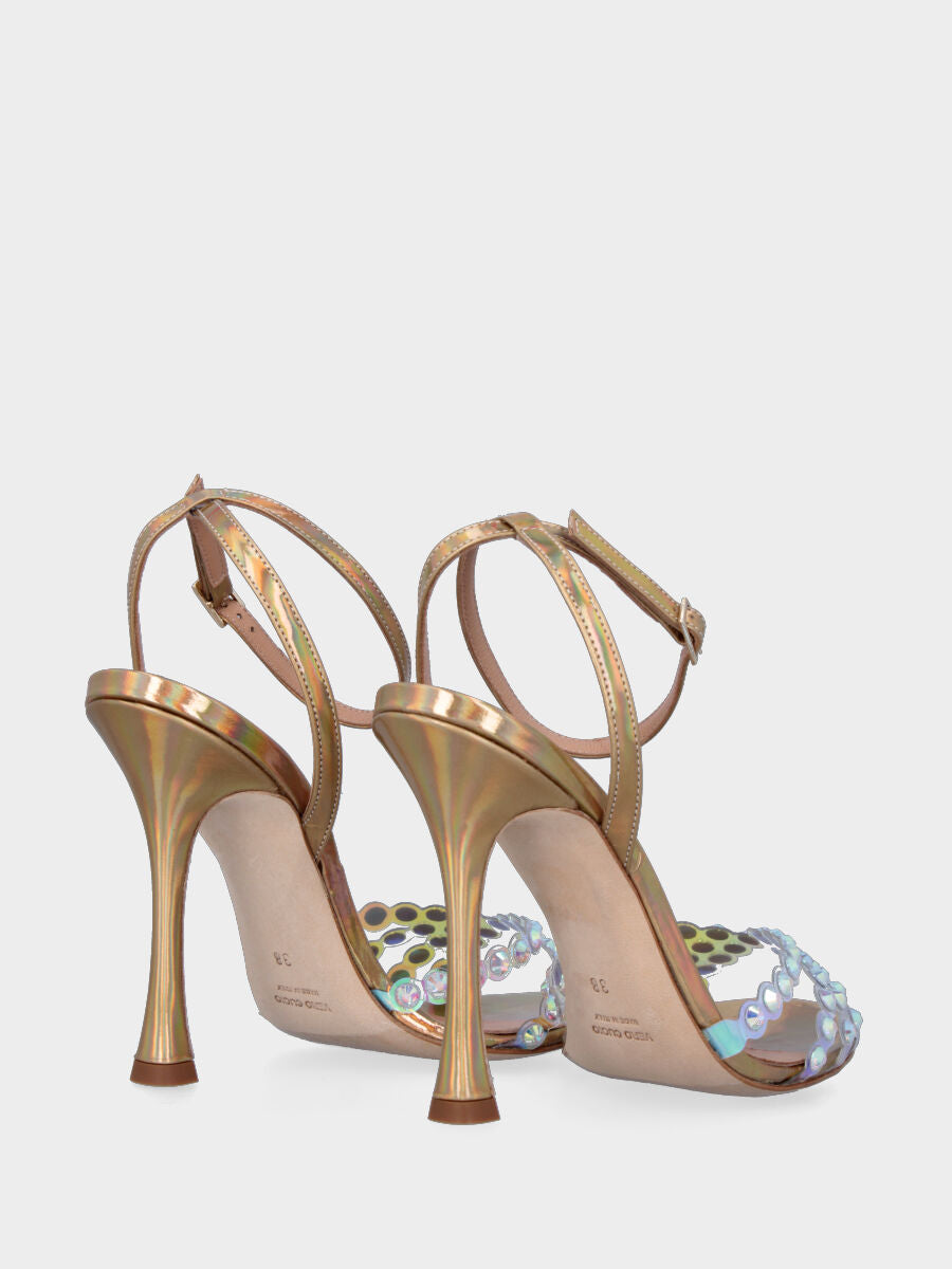 Sandalo laminato oro con listini a cerchio con brillanti