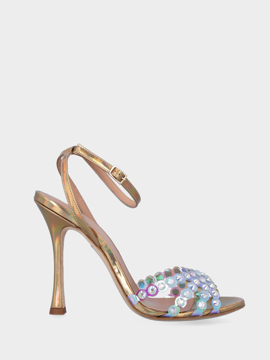 Sandalo laminato oro con listini a cerchio con brillanti