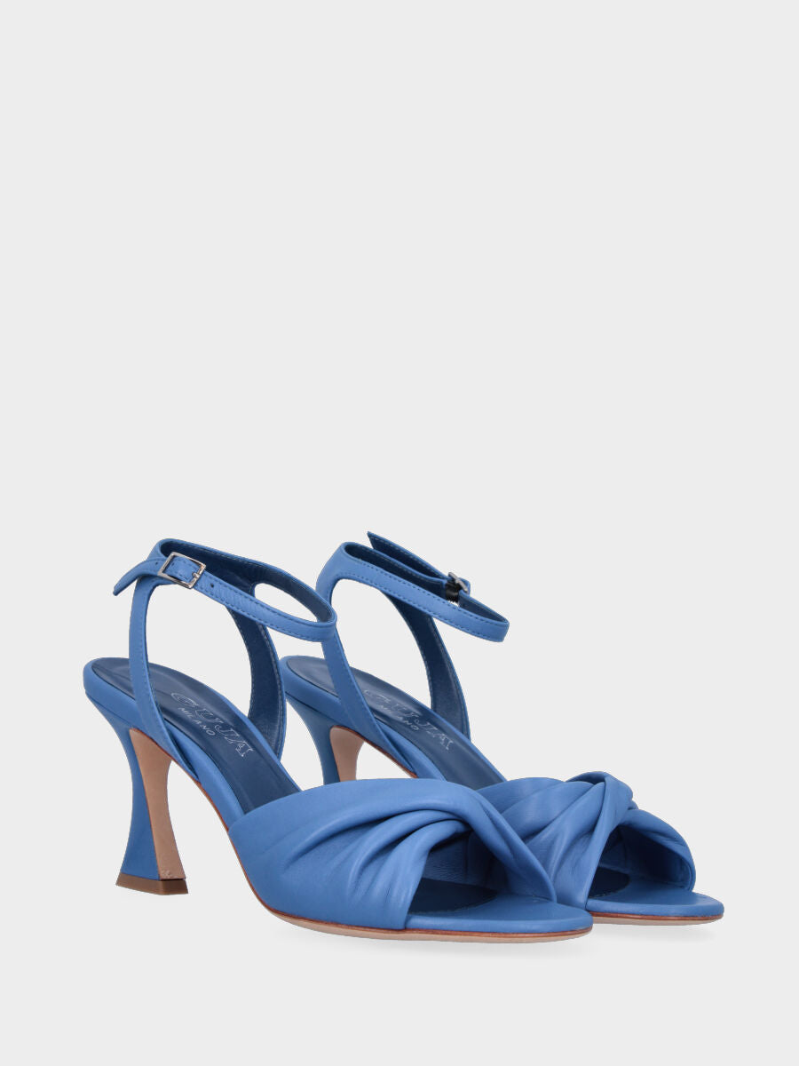 Sandalo bluette in pelle con fascia rivoltata