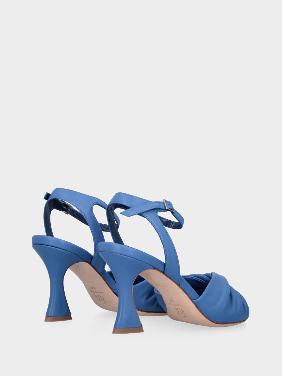 Sandalo bluette in pelle con fascia rivoltata