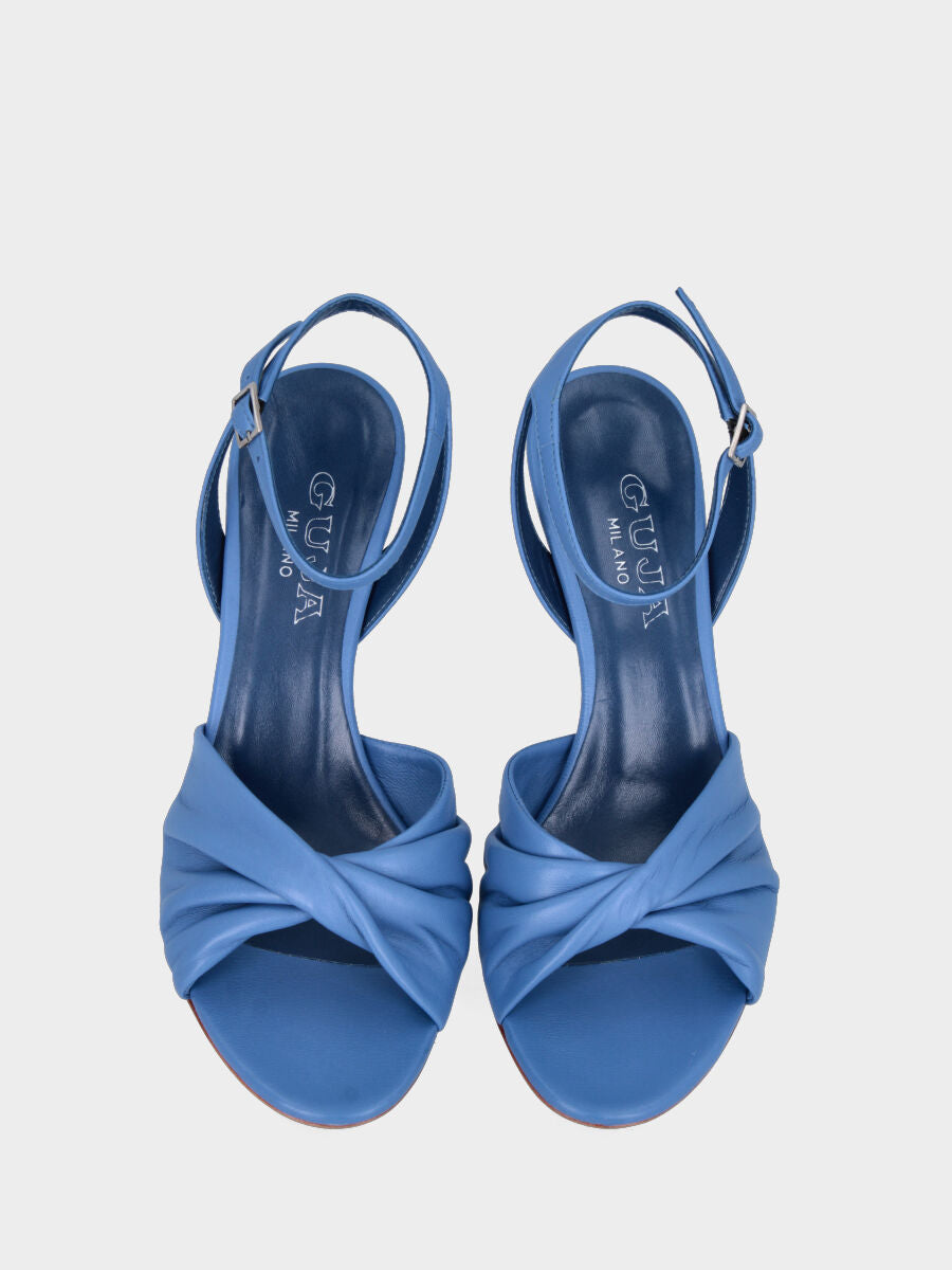 Sandalo bluette in pelle con fascia rivoltata