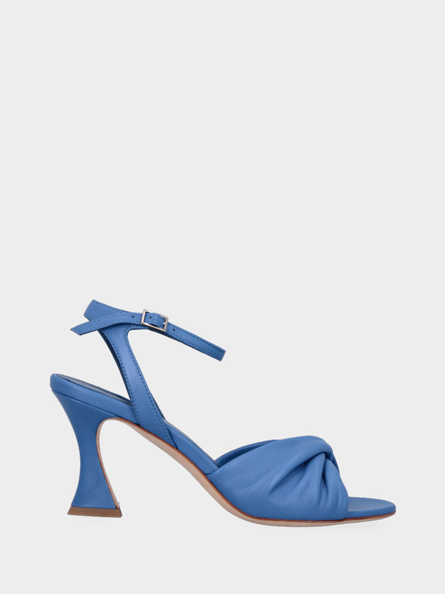 Sandalo bluette in pelle con fascia rivoltata