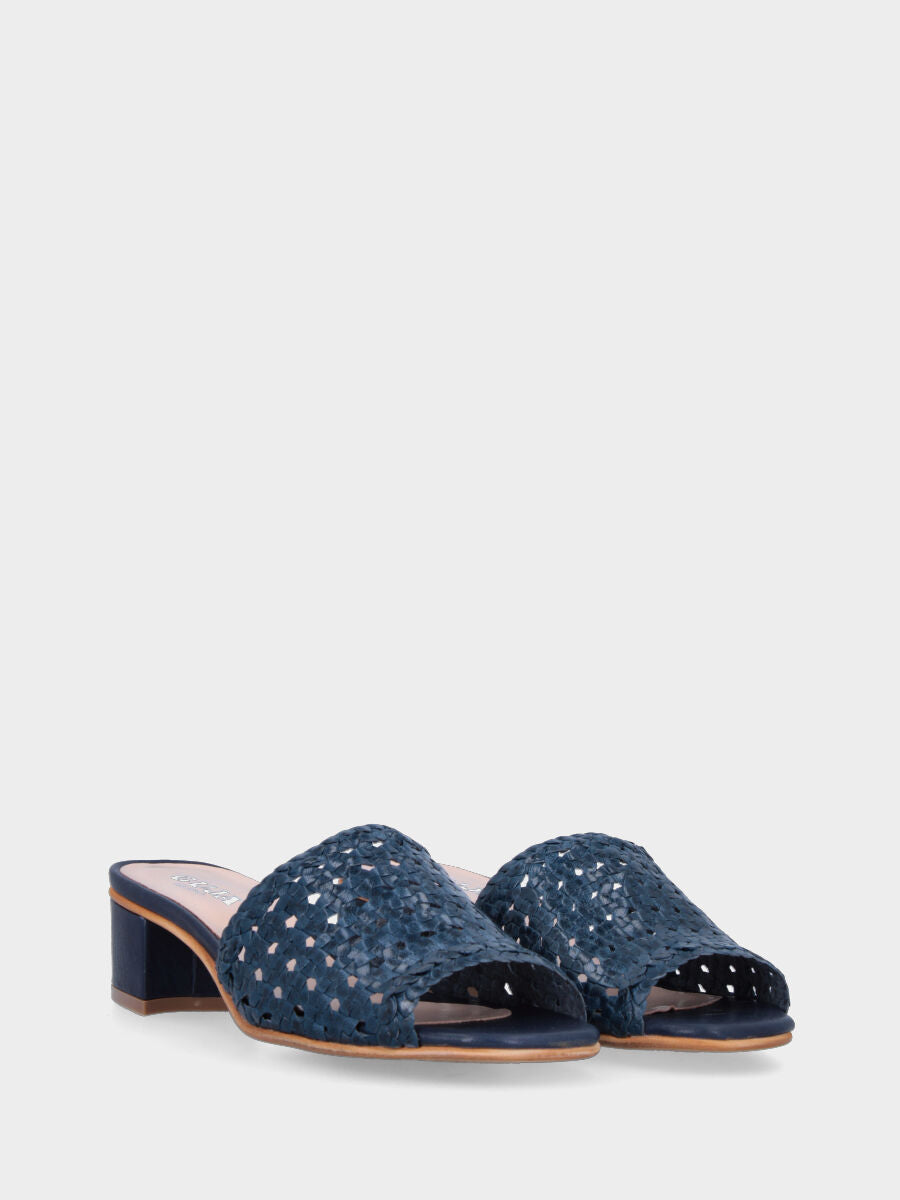 Blaue Leder-Ciabattina mit geflochtenem Muster