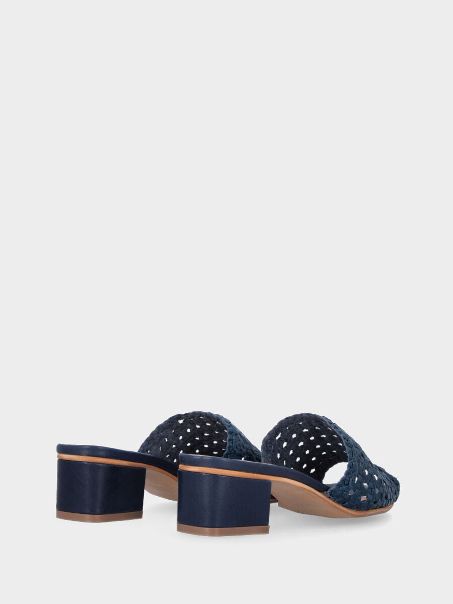 Blaue Leder-Ciabattina mit geflochtenem Muster