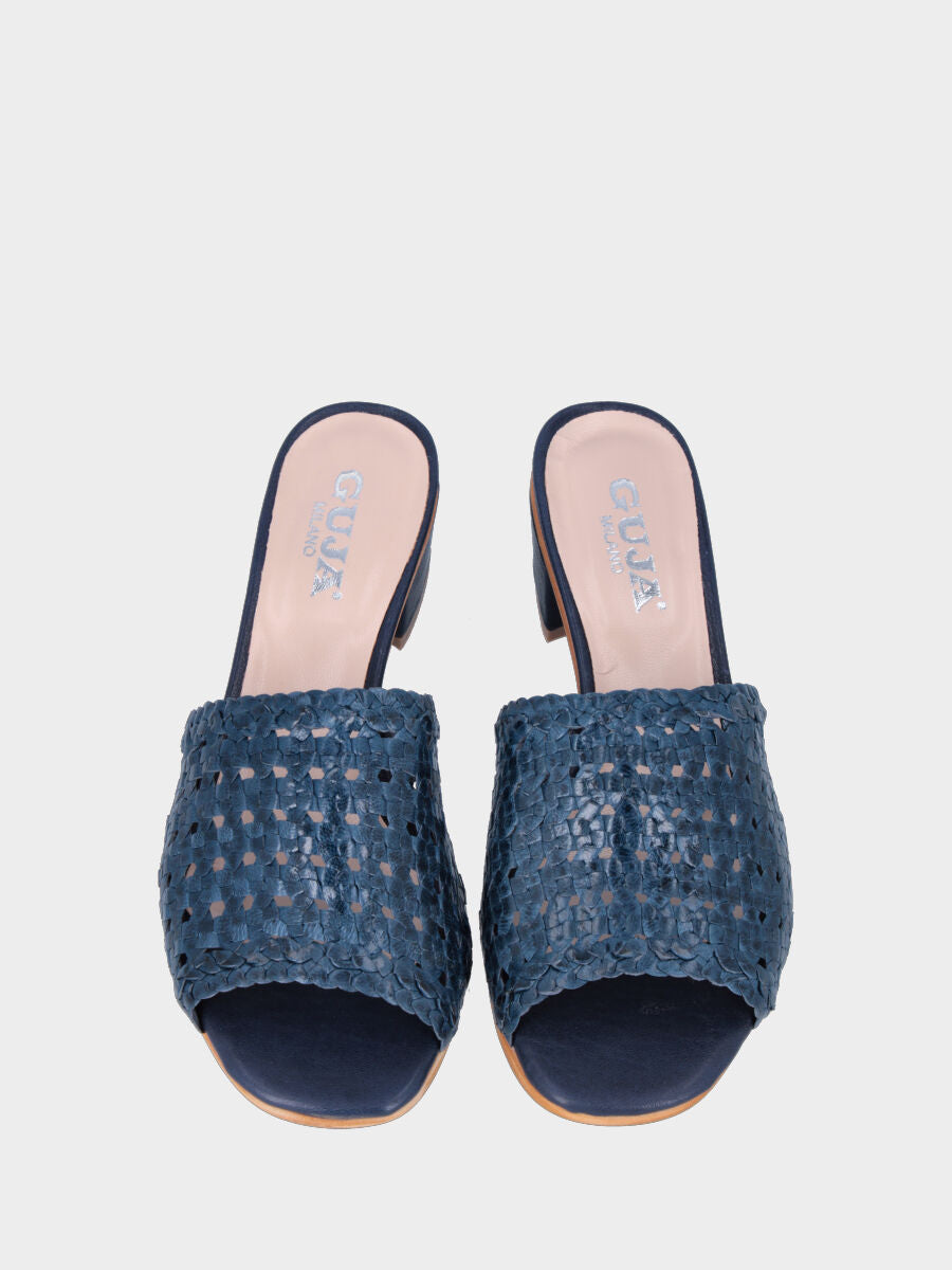 Blaue Leder-Ciabattina mit geflochtenem Muster