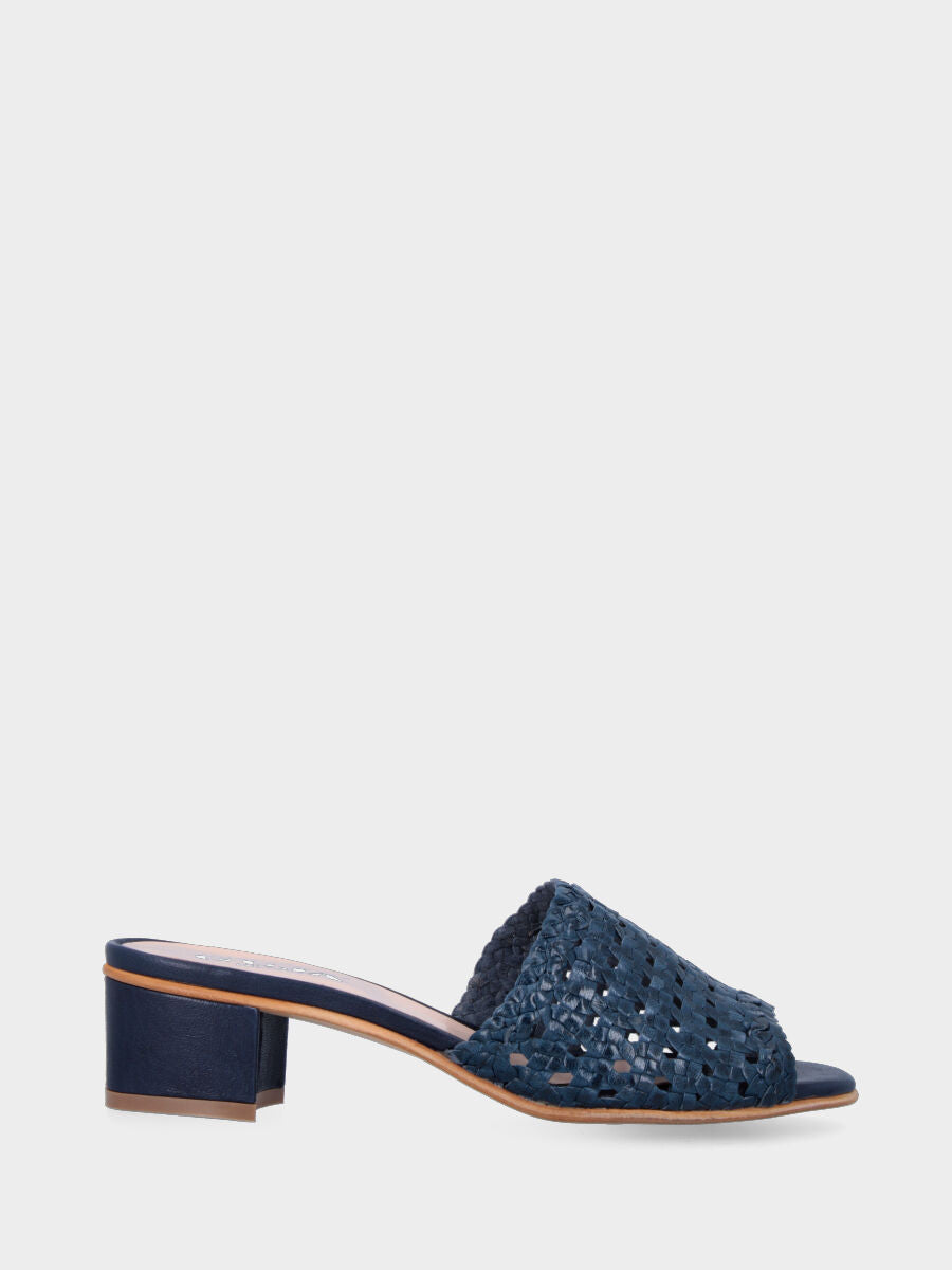 Blaue Leder-Ciabattina mit geflochtenem Muster