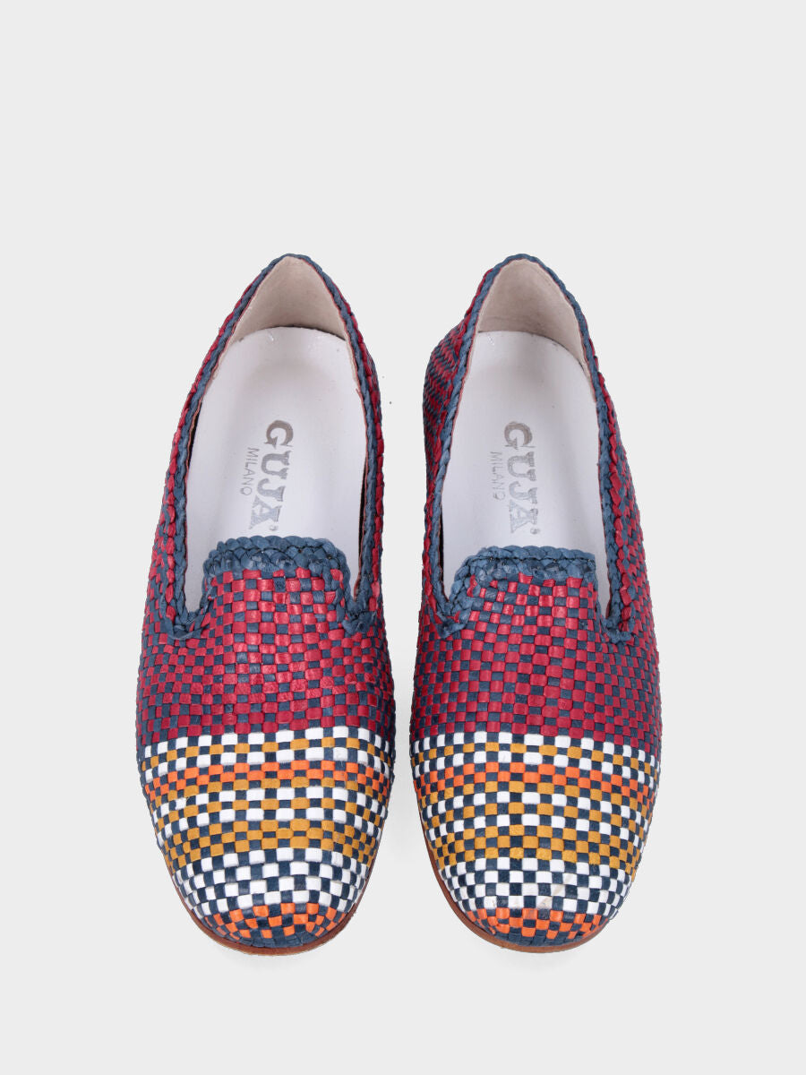 Pantofolina fucsia e blu in pelle con punta multicolor