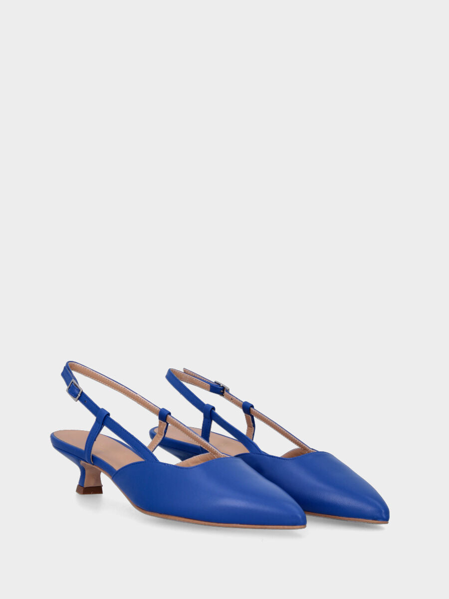 Décolleté slingback blu in pelle con laccio regolabile