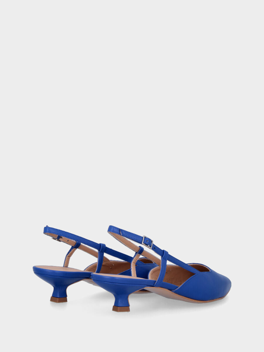 Décolleté slingback blu in pelle con laccio regolabile