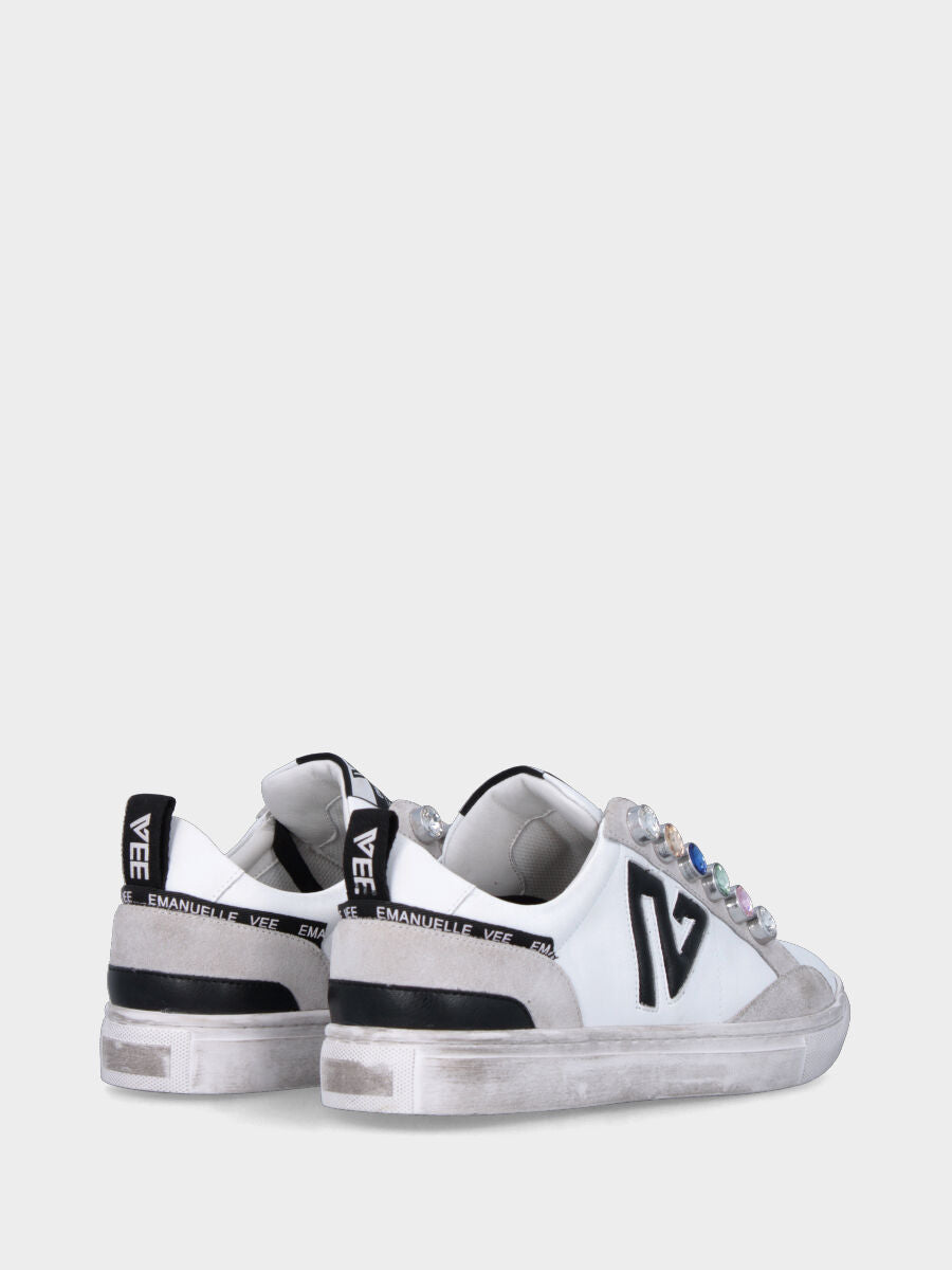 Sneaker multicolor in pelle con bottoni con cristalli