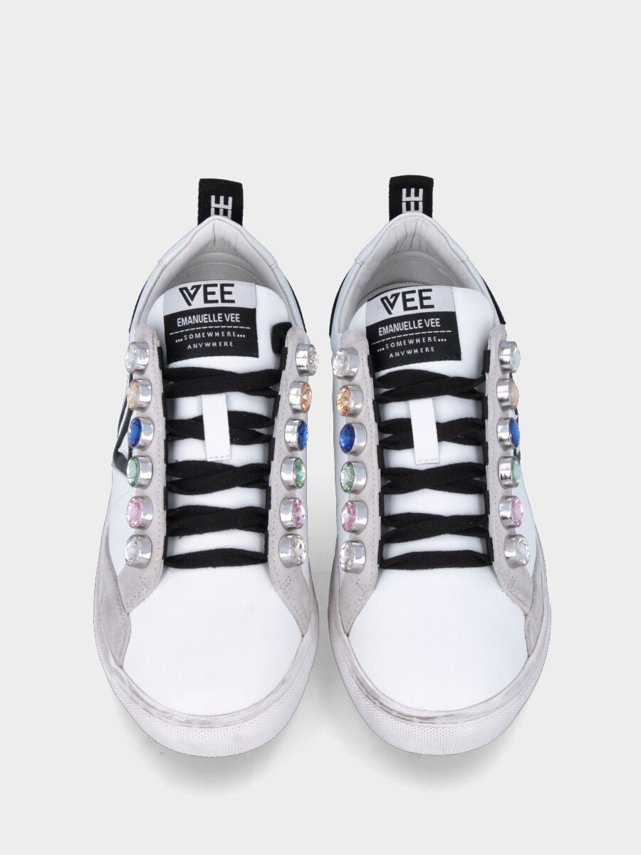 Sneaker multicolor in pelle con bottoni con cristalli