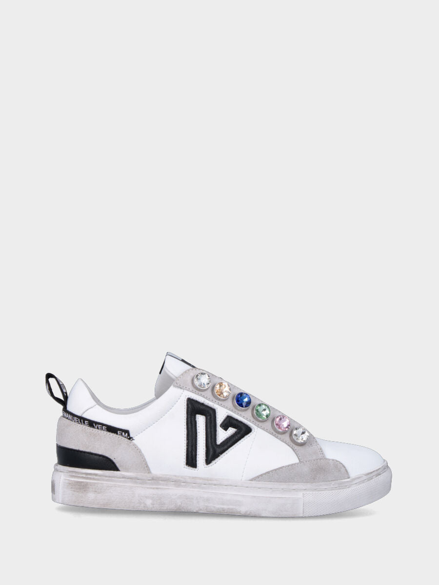 Sneaker multicolor in pelle con bottoni con cristalli