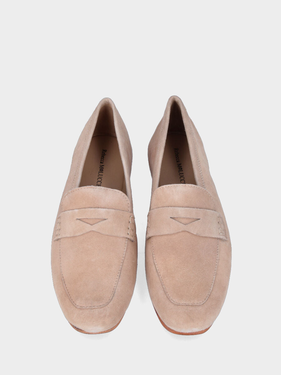 Mocassino beige in pelle cucito a sacchetto