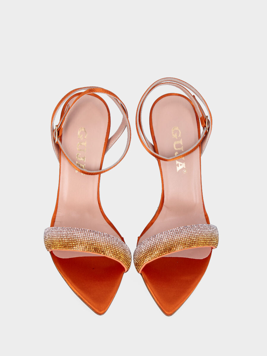 Orange fabric sandal with crystal strap