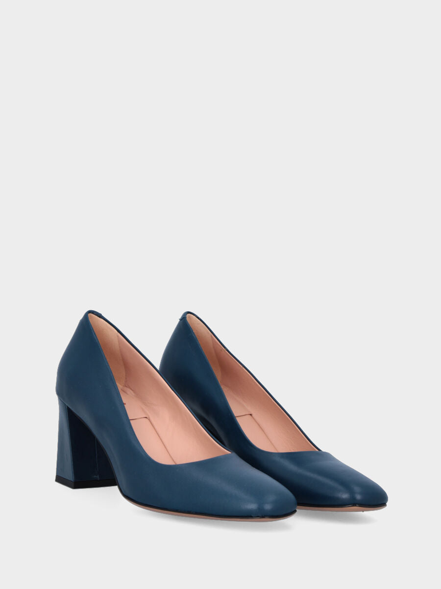 Décolleté blu in pelle con tacco largo
