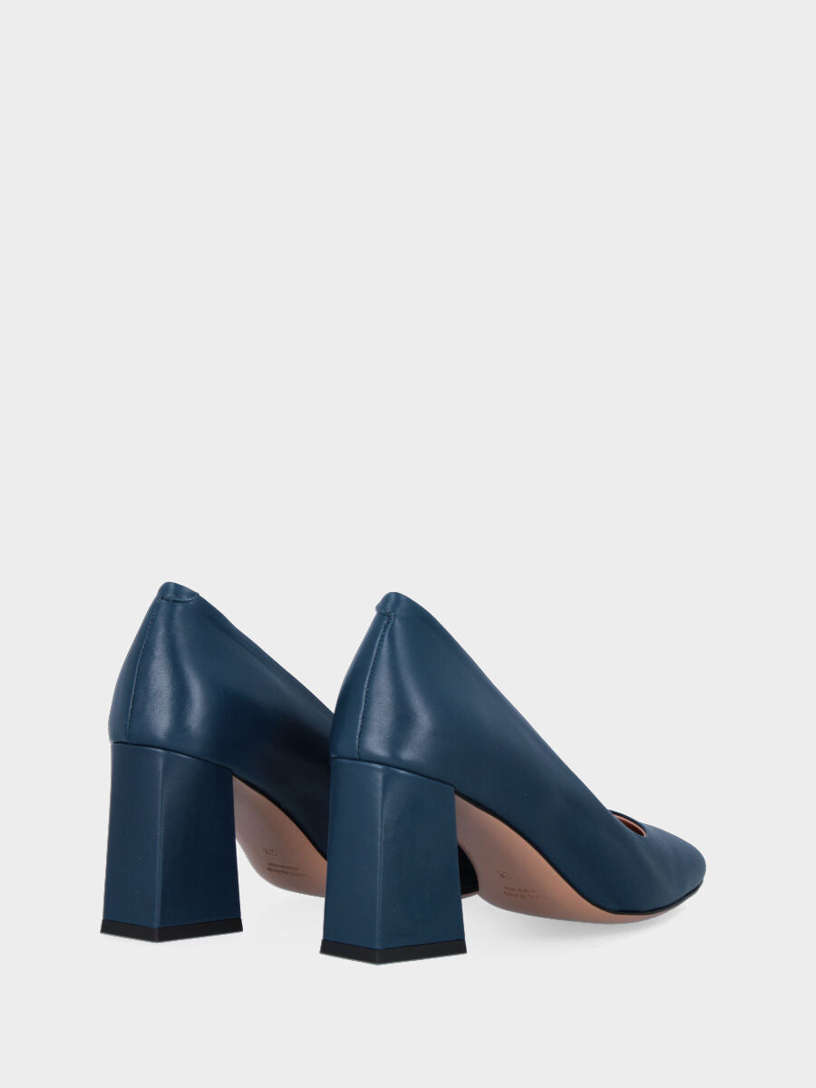 Décolleté blu in pelle con tacco largo