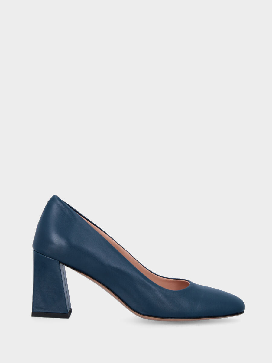Décolleté blu in pelle con tacco largo