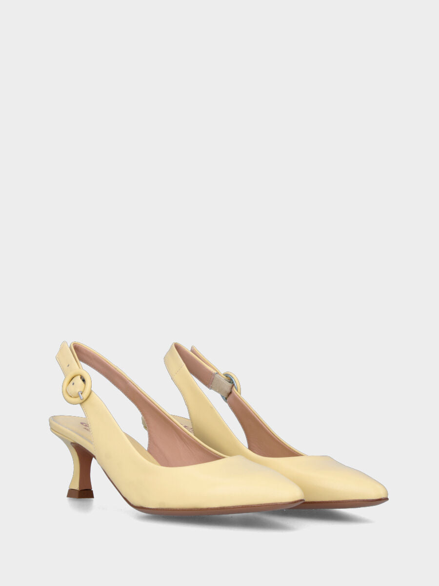 Décolleté slingback gialla in pelle con cinturino