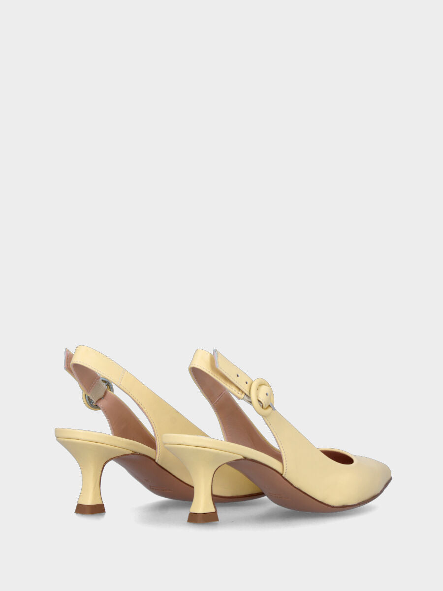 Décolleté slingback gialla in pelle con cinturino