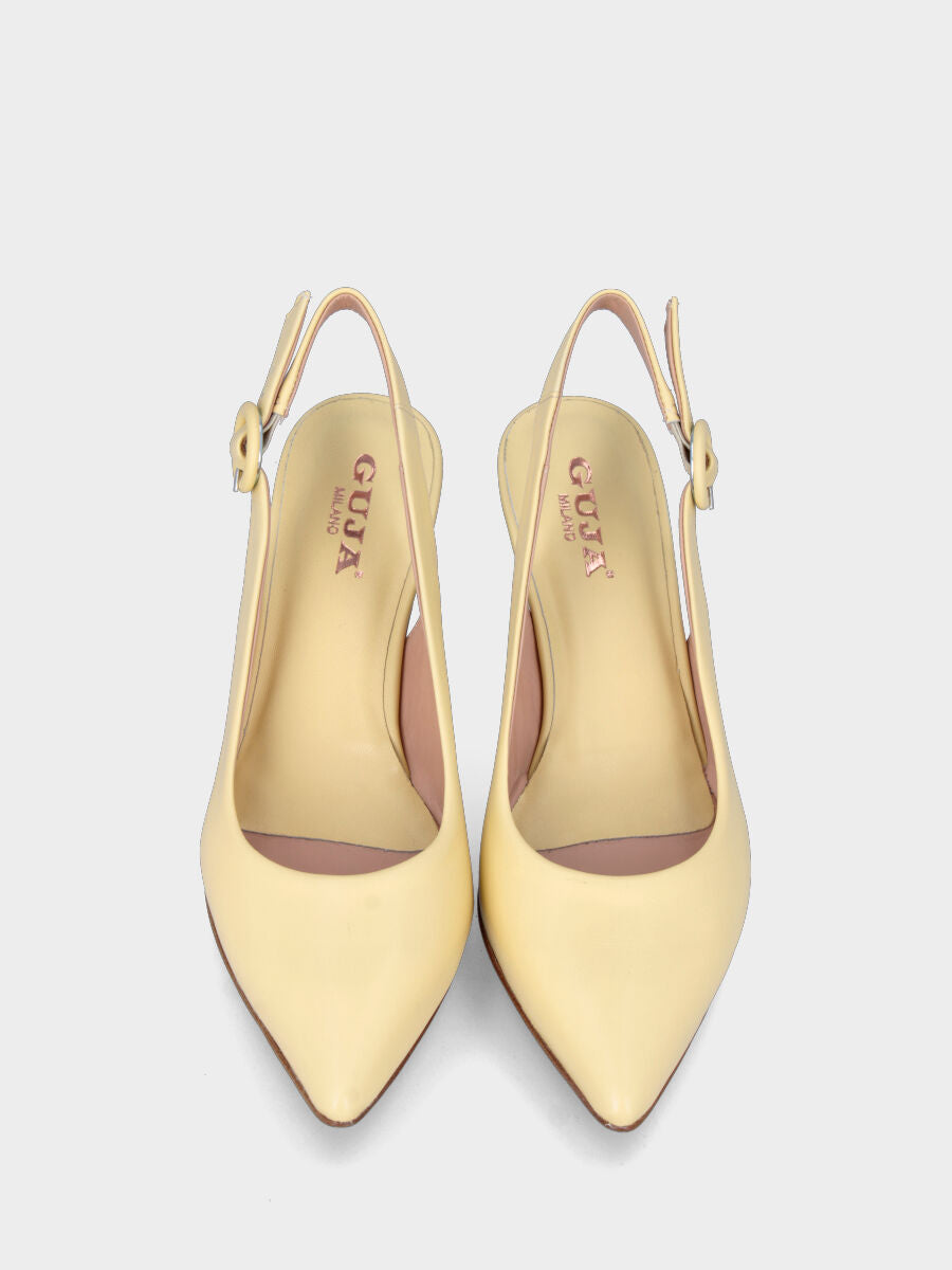 Décolleté slingback gialla in pelle con cinturino