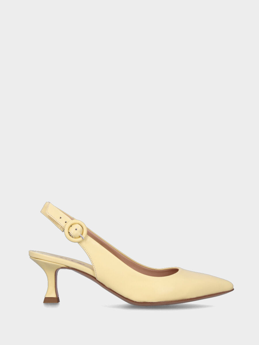 Décolleté slingback gialla in pelle con cinturino
