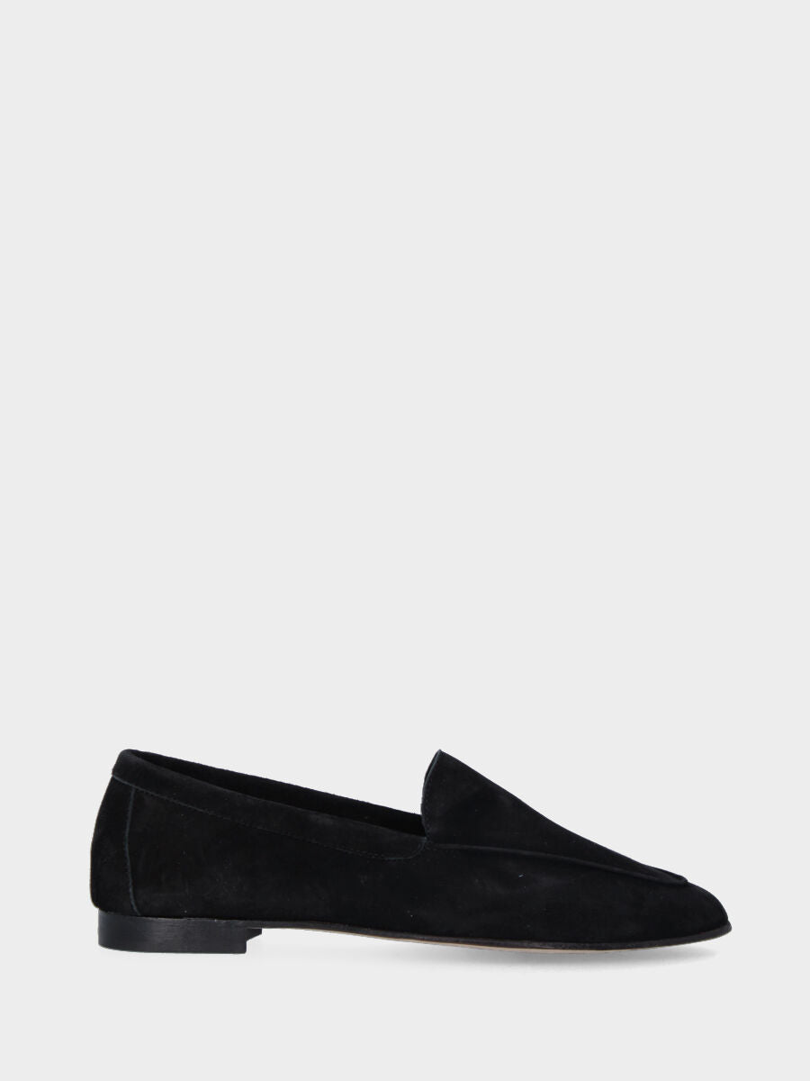 Pantofolina nera in pelle con bordo a rilievo in pianta