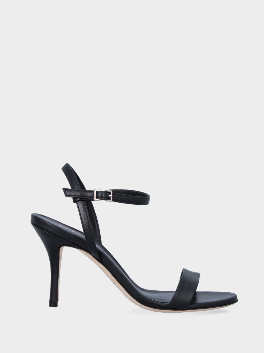 Sandalo nero in pelle con fascetta