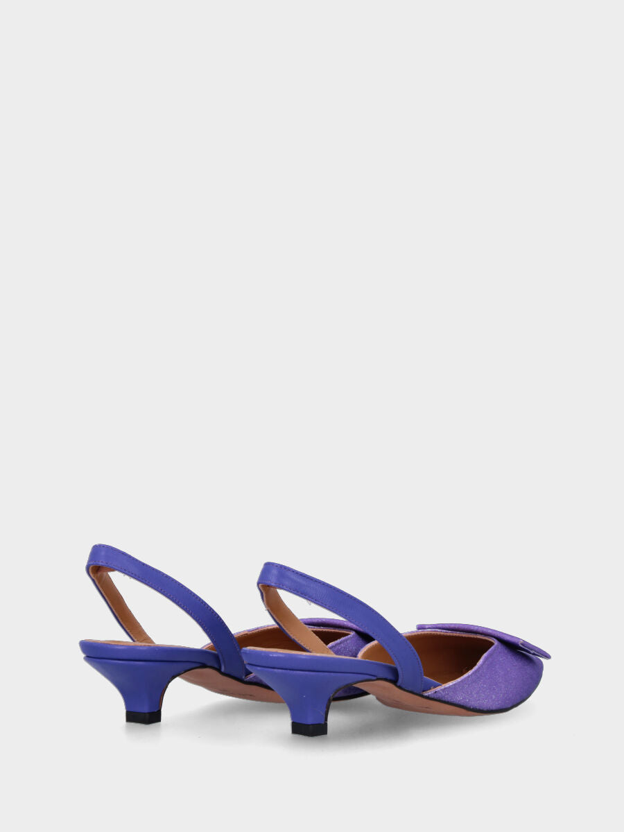 Décolleté slingback lilla in glitter con placca rettangolare