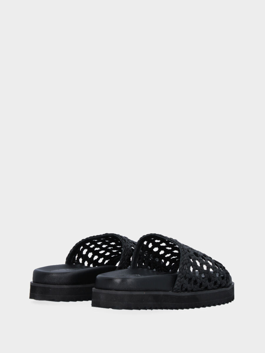 Black leather slipper with braided band