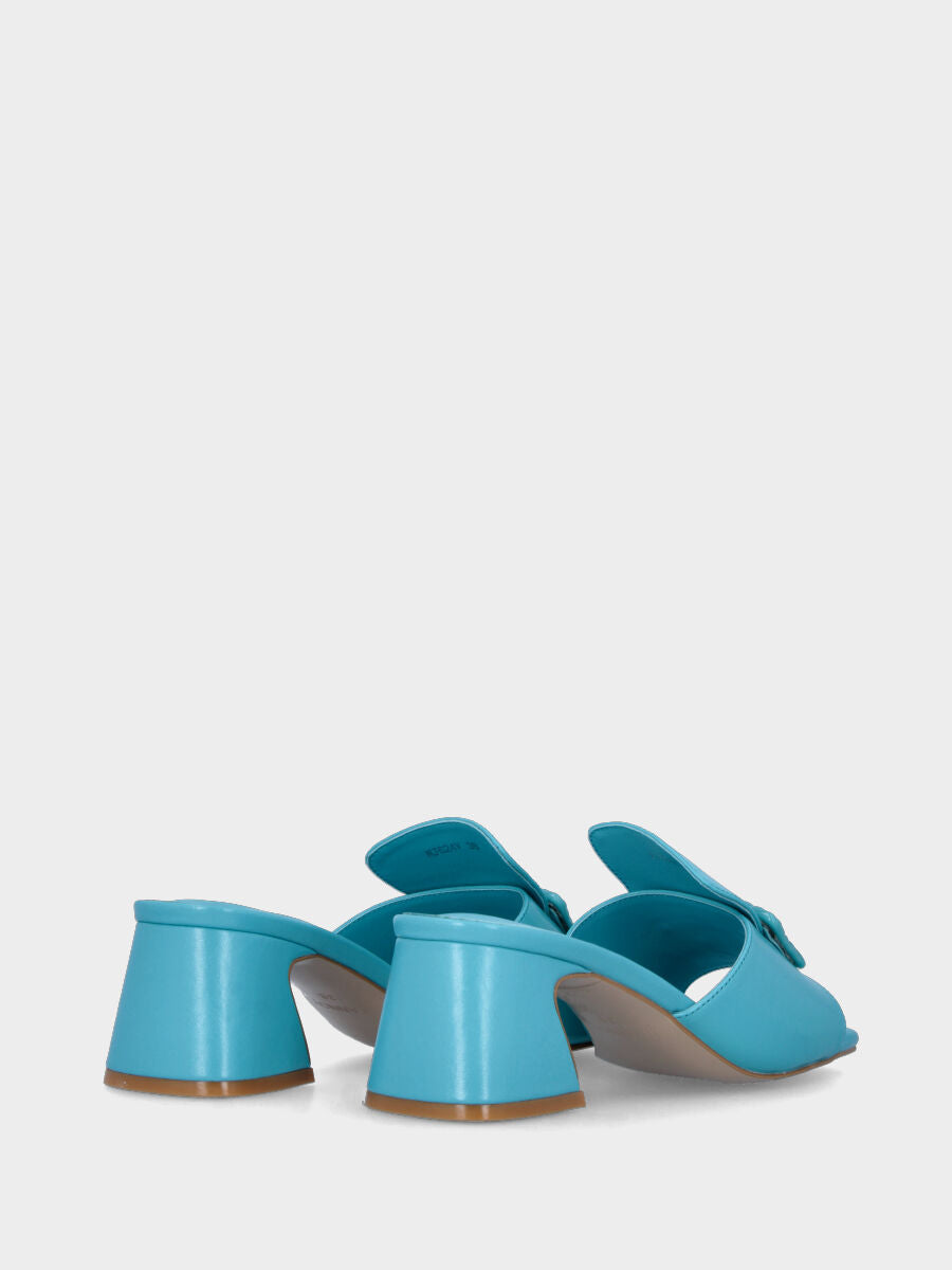 Blue leather slipper with rectangular button