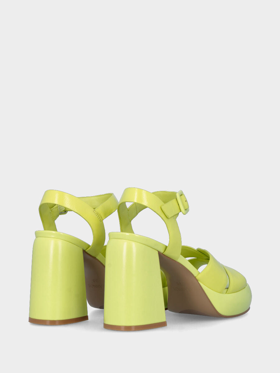 Sandalo con tacco giallo limone in pelle con fasce incrociate