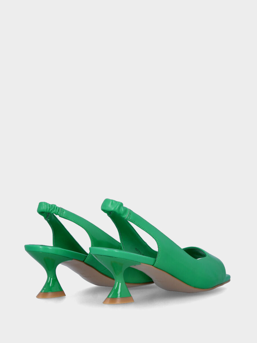 Sandale slingback verte en cuir ouverte à l'avant
