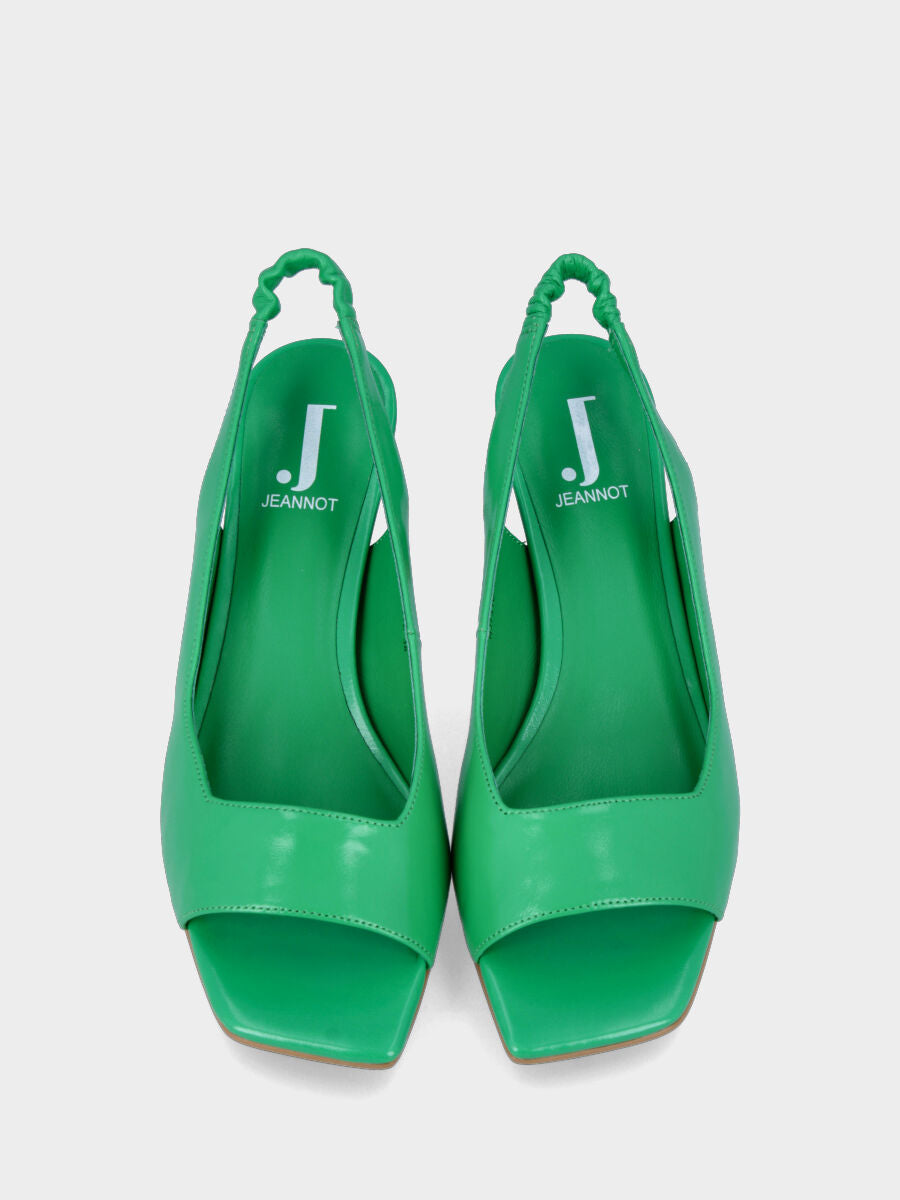Sandale slingback verte en cuir ouverte à l'avant