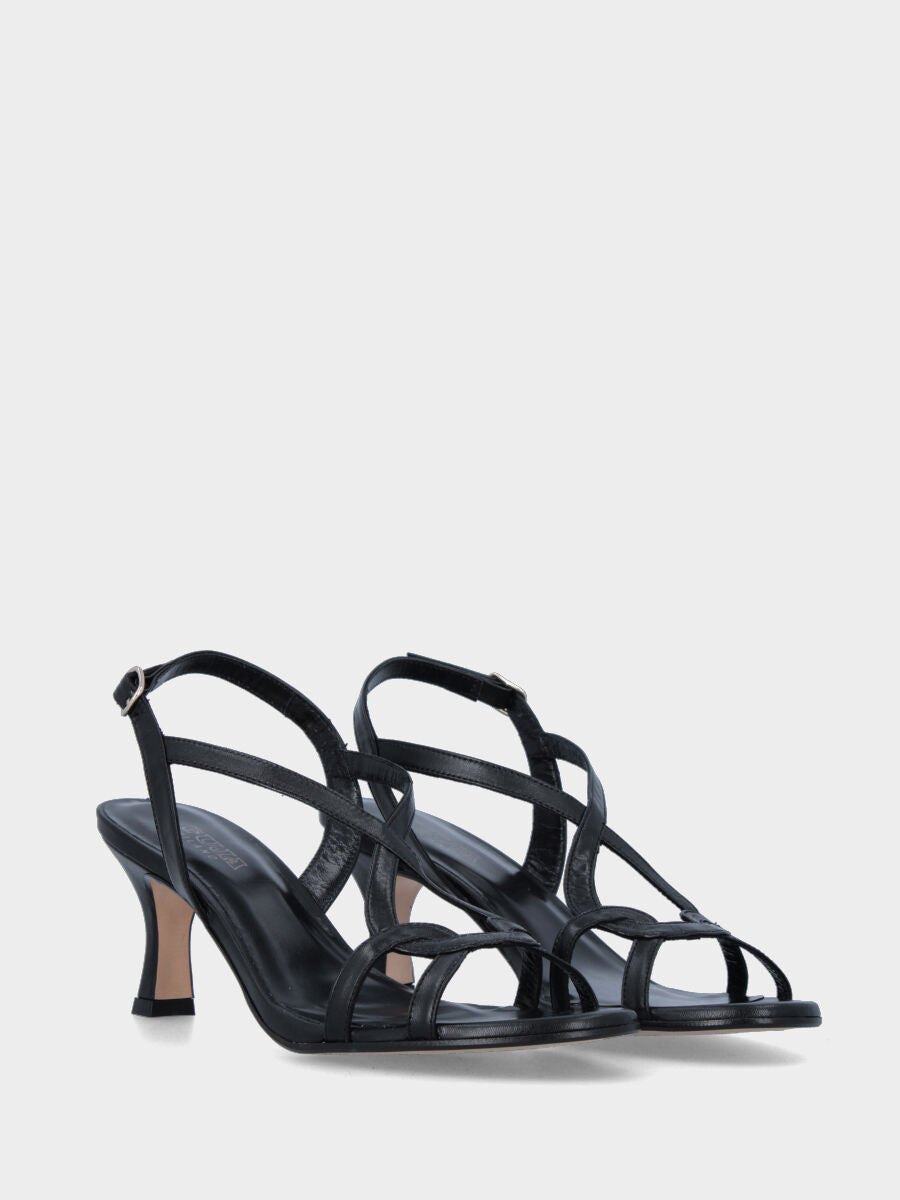 Black leather sandal with crossed straps