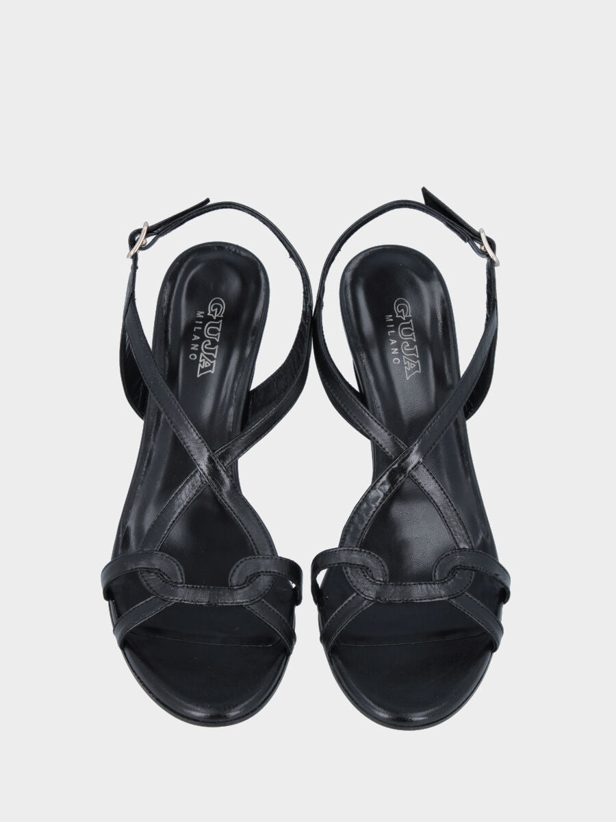 Black leather sandal with crossed straps