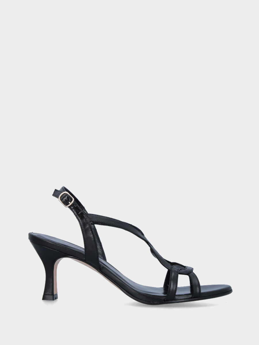 Black leather sandal with crossed straps