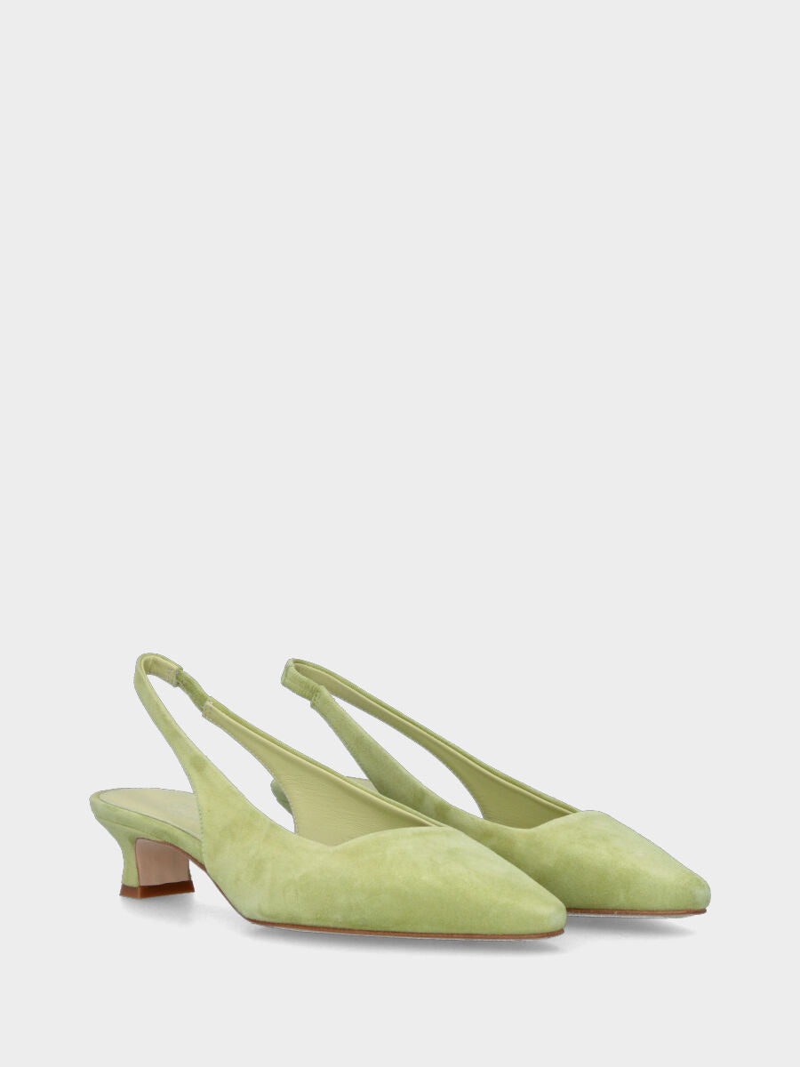 Décolleté slingback verde acid in pelle con scollo quadrato